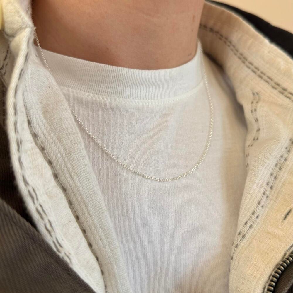 Y2K 2000s Simple 925 Silver Chain Necklace Unisex Minimal Jewelry New - Picture 4 of 5